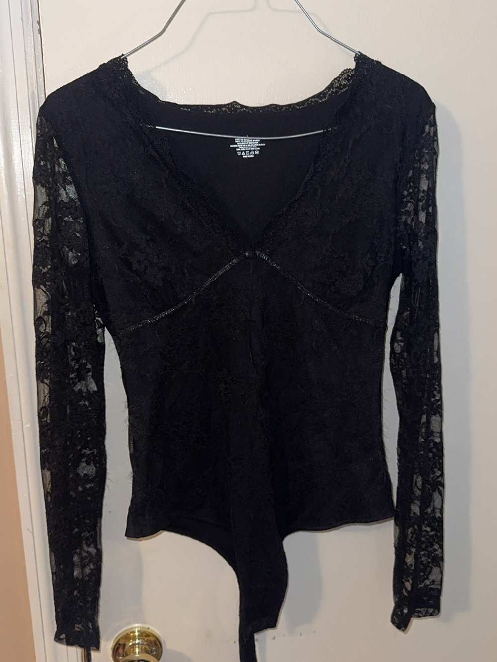 Black Lace Long-Sleeve V-Neck Bodysuit